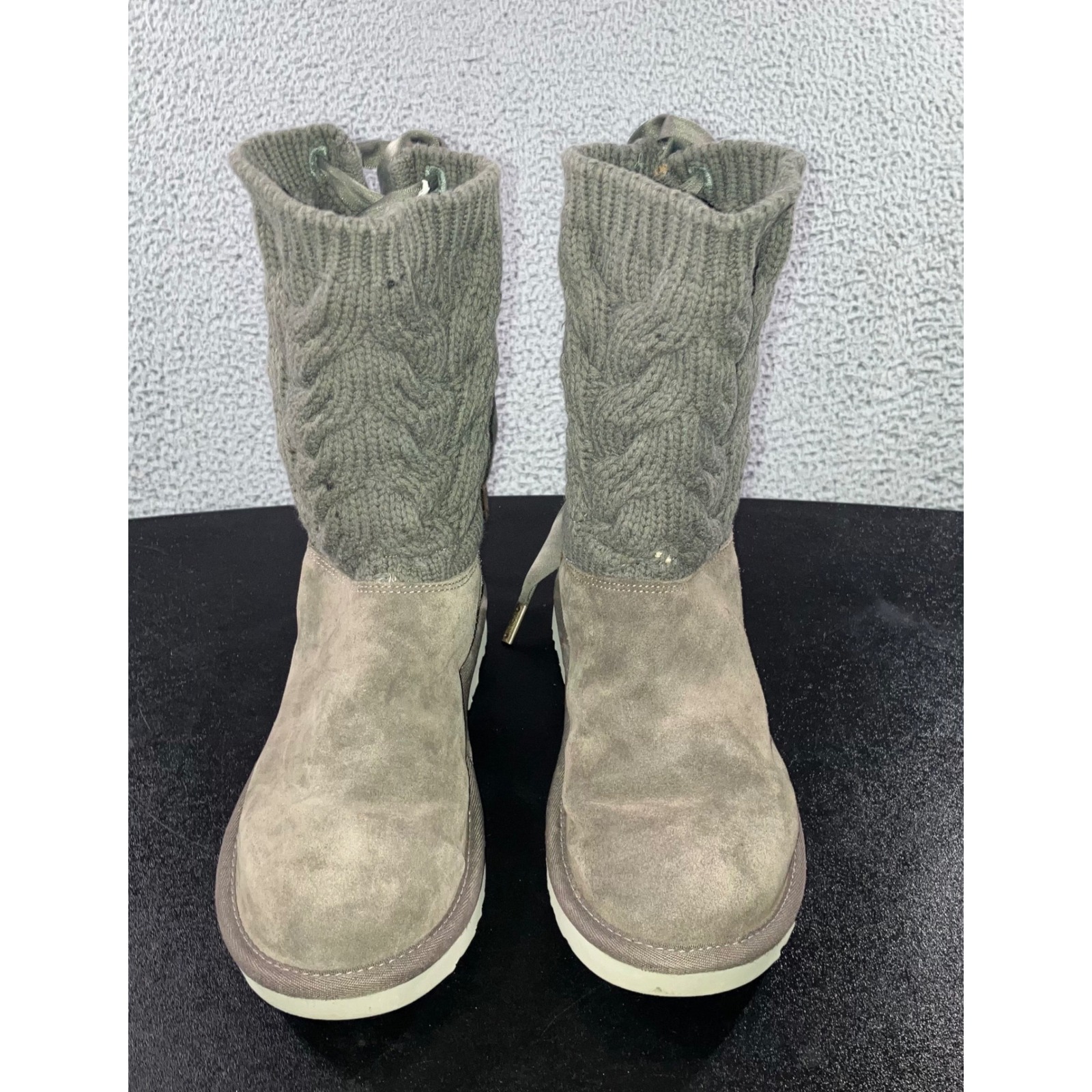 Ugg Kiandra Boots Women 7 Willow Ribbon Suede Cable Knit Wool Lined Pull On